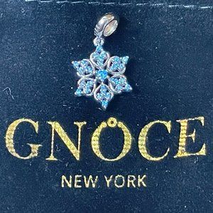 BLUE CRYSTAL SNOWFLAKE STERLING SILVER CHARM FOR SNAKE CHAIN BRACELET NEW